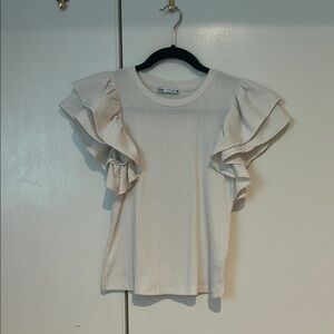 Zara Cream Ruffle Sleeve Tee